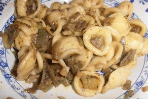 orecchiette funghi e salsiccia che il sommelier abbina al pregiato rosso